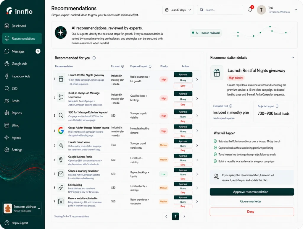 recommendations-screen-terracotta-example-inflo-app