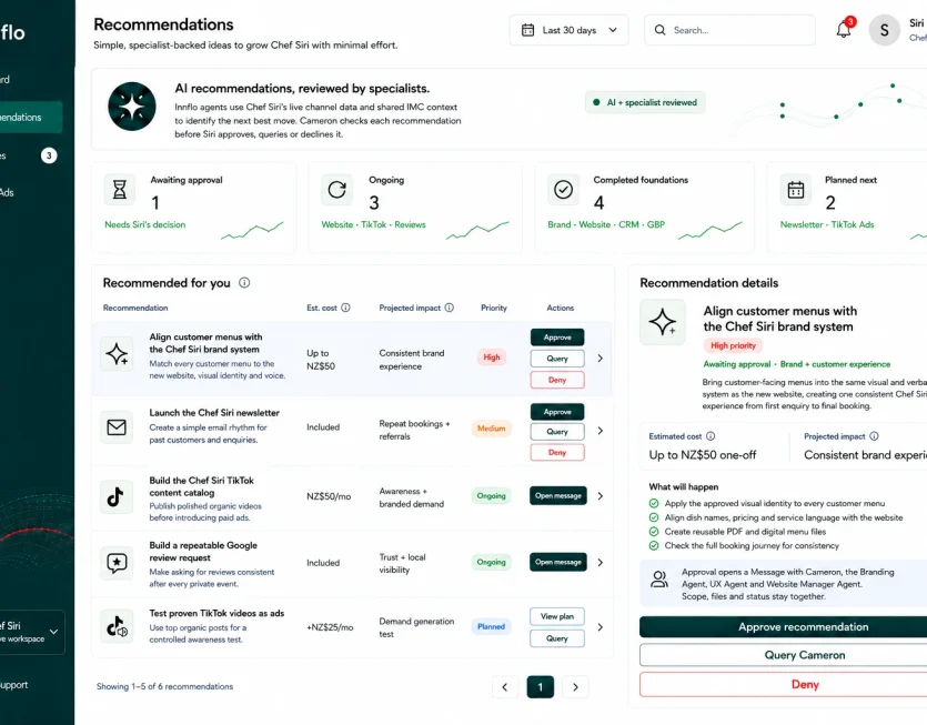 recommendations-screen-innflo-chef-siri-example